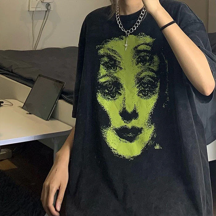 Grunge Ghost Face Graphic T-Shirt - Image 5